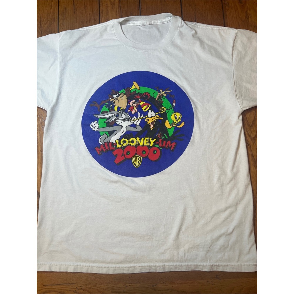 Y2K Vintage Looney Tunes Mil-Looney-Um 2000 T-Shirt White Warner Bros Mens XL